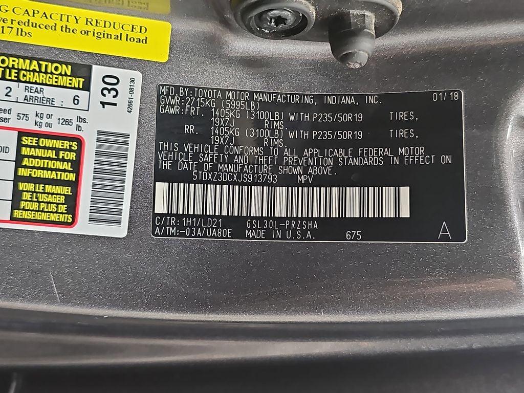 2018 Toyota SIENNA SE 3.5L SE 8 Passenger