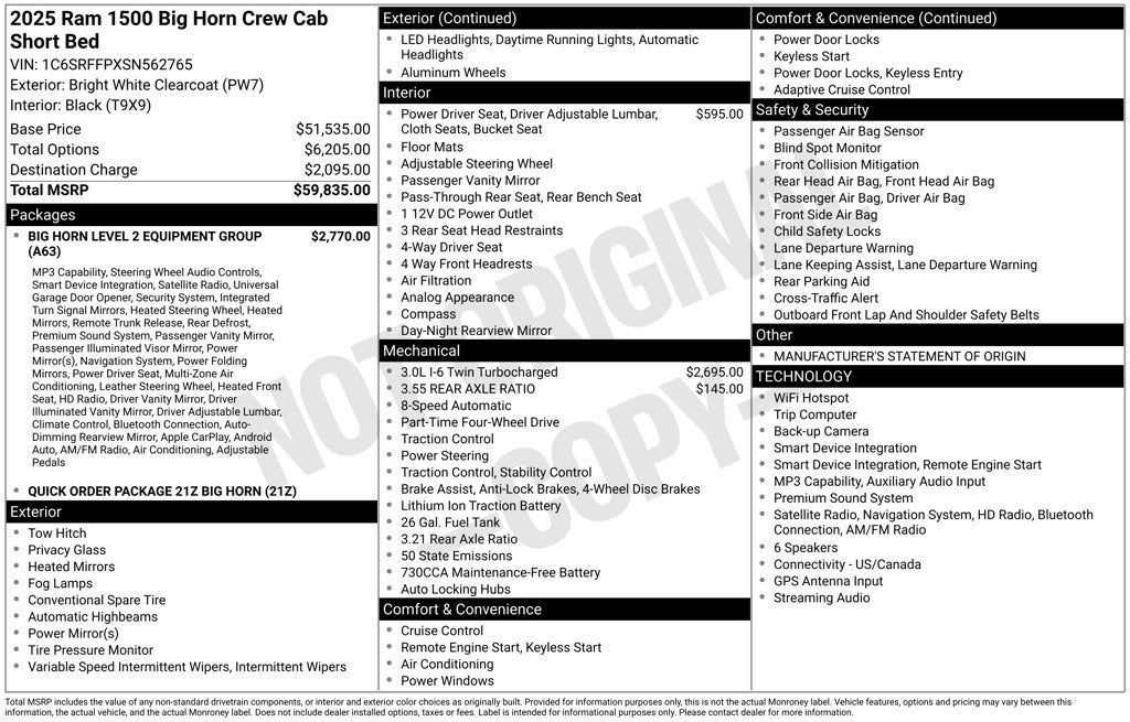 2025 RAM 1500 Big Horn Crew Cab 4x4 5'7' Box
