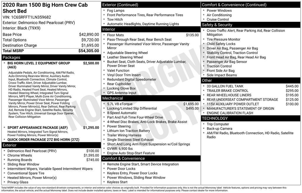 2020 RAM 1500 Big Horn Crew Cab 4x4 5'7' Box
