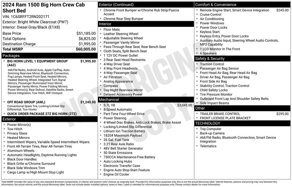 2024 RAM 1500 Big Horn Crew Cab 4x4 5'7' Box