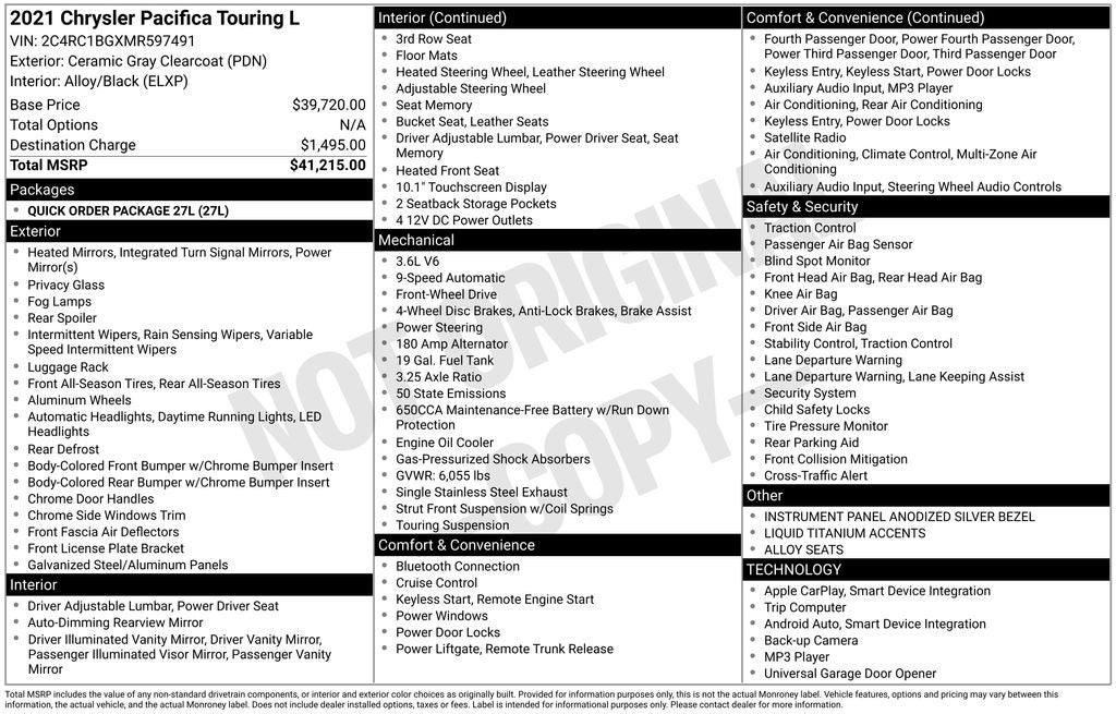 2021 Chrysler Pacifica Touring L