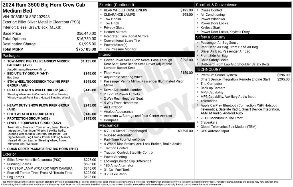 2024 RAM 3500 Big Horn Crew Cab 4x4 6'4' Box