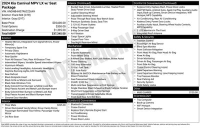 2024 Kia Carnival MPV LX Seat Package